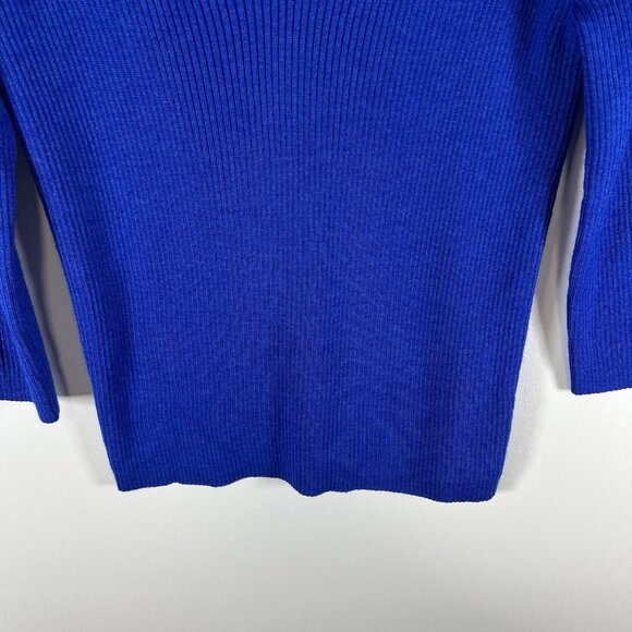 St. John Cobalt Blue Ribbed Knit Sweater Womens Sz M Designer Wool Silk Cashmere - Picture 3 of 10